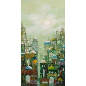 Javed Qamar, 12 x 24 inch, Acrylic on Canvas, Cityscape Painting, AC-JQ-266